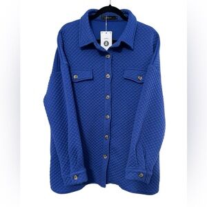 Zesica Quilted Shirt Jacket Button Down Blue Womens Large NWT